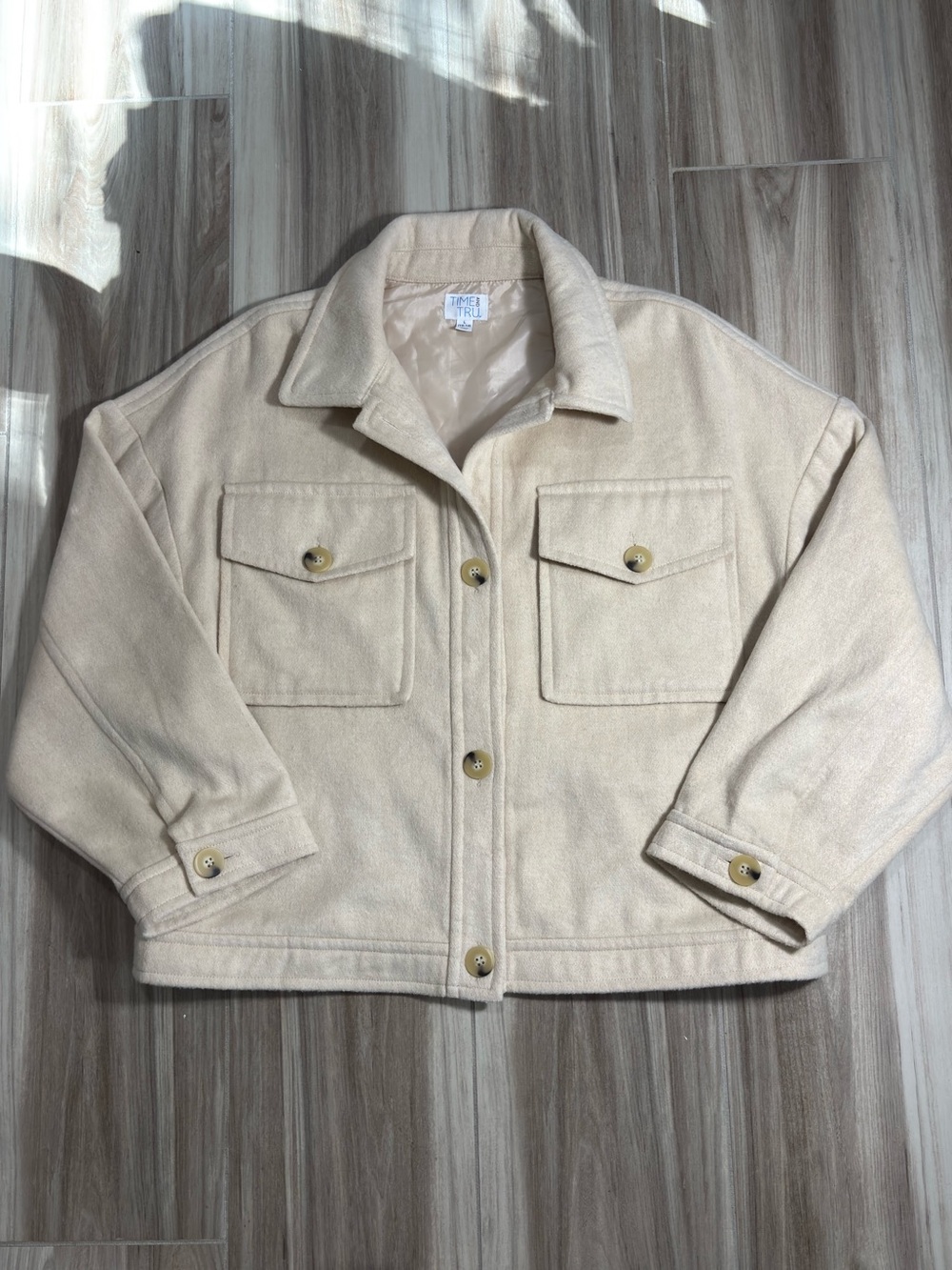 Time and Tru Beige Utility Shacket with Front Pockets
